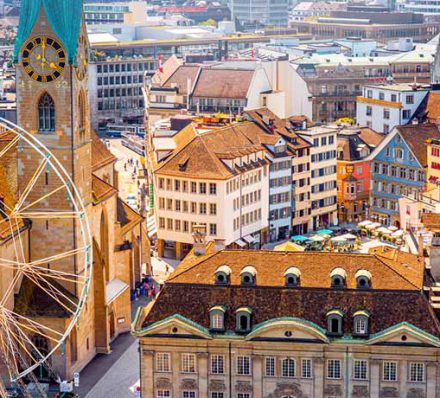 Aerial view on Zurich city in Switzerland
