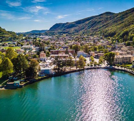 Aerial view of Capolago on the Lake Lugano Ticino, Switzerland