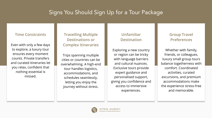 Infographic showing key signs to choose a luxury tour package.